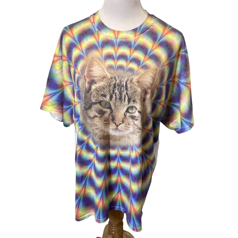 Gildan DryBlend Tie Dye Cat Face T‎ Shirt Women's X Large